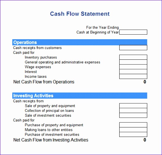 Cash Flow Statement Template Excel
