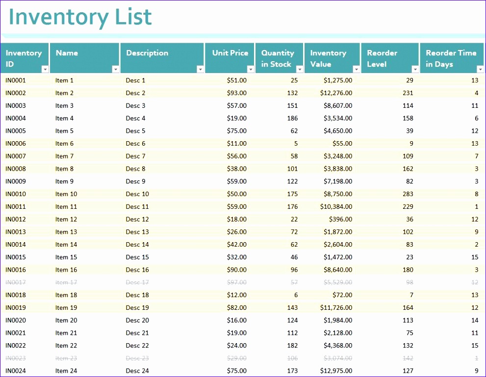 Inventory Sheet Template Excel