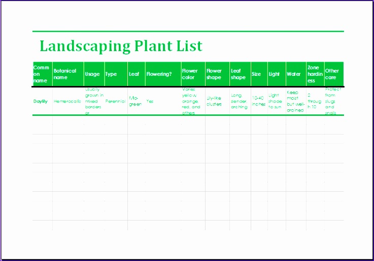 landscaping plant list