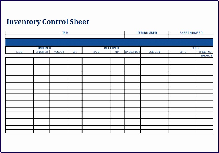 Inventory control sheet