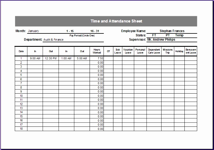 time and attendance sheet