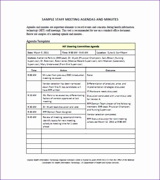 sample staff meeting minutes template