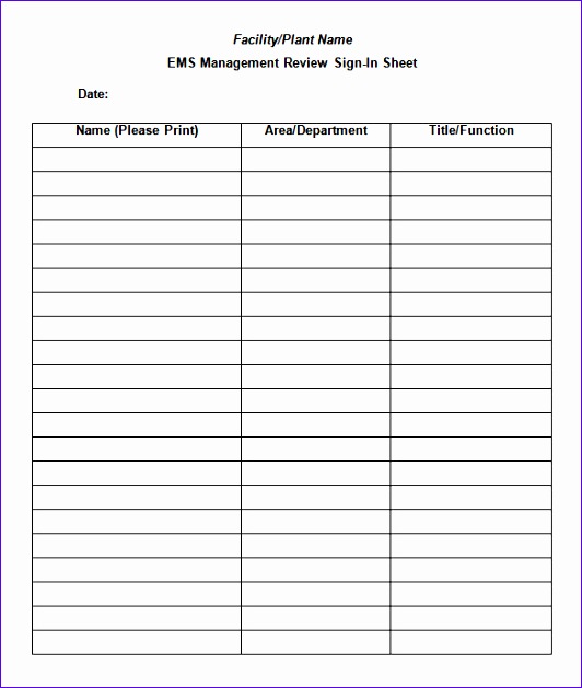 Trainning Sign In Sheet Template