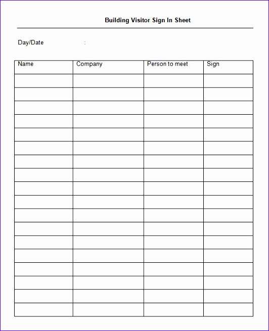 Visitor Sign In Sheet Template