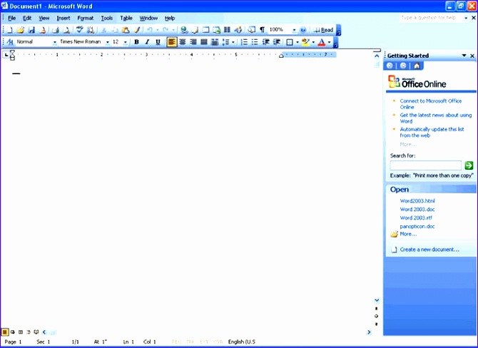 MS Word 2003 Interface