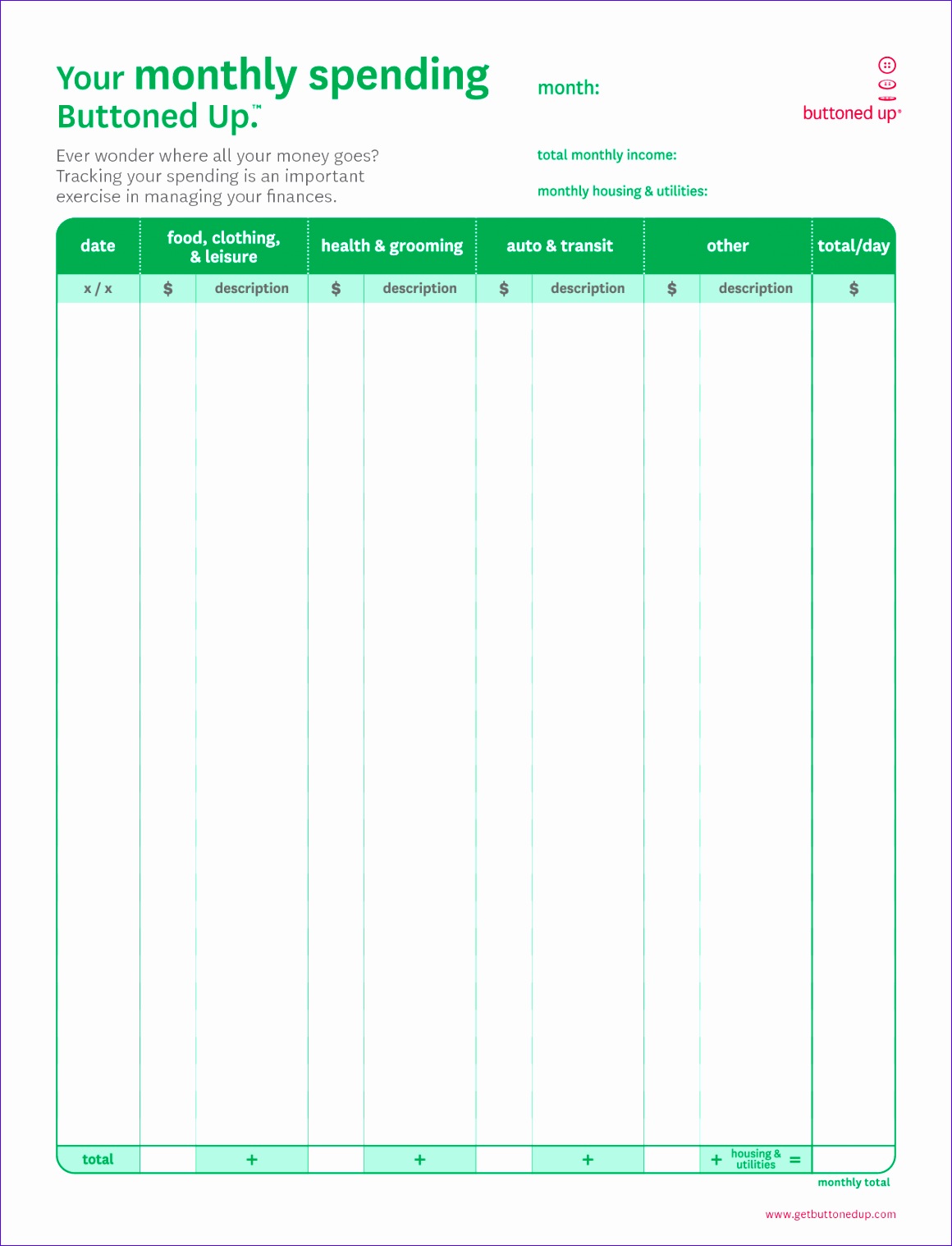 free printable blank monthly bud worksheet