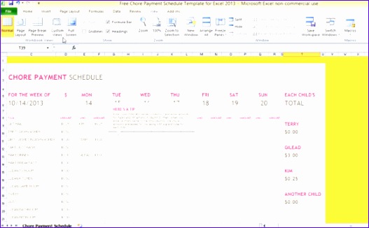 Free Chore Payment Schedule Template for Excel 2013 free chore payment schedule template for excel 2013 1 580x355