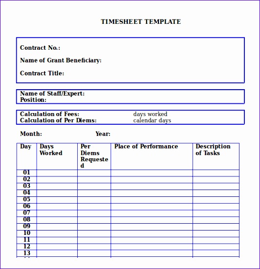 Microsoft Word Monthly Timesheet Template Download