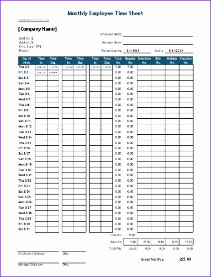 monthly timesheet with 2 breaks
