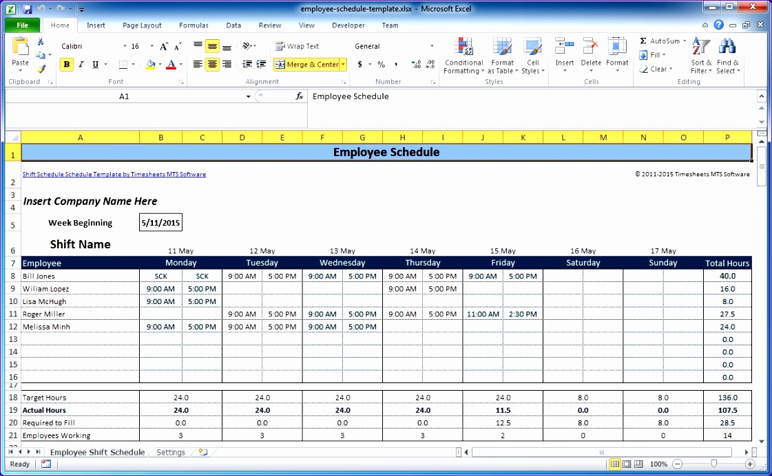 excel employee schedule template
