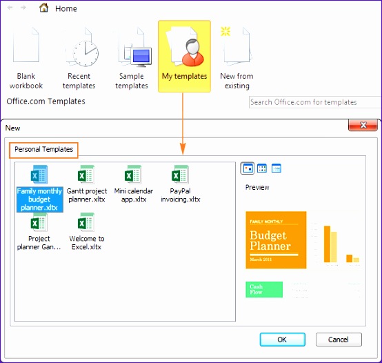 personal templates excel2010