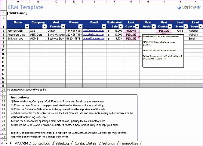 crm template in excel