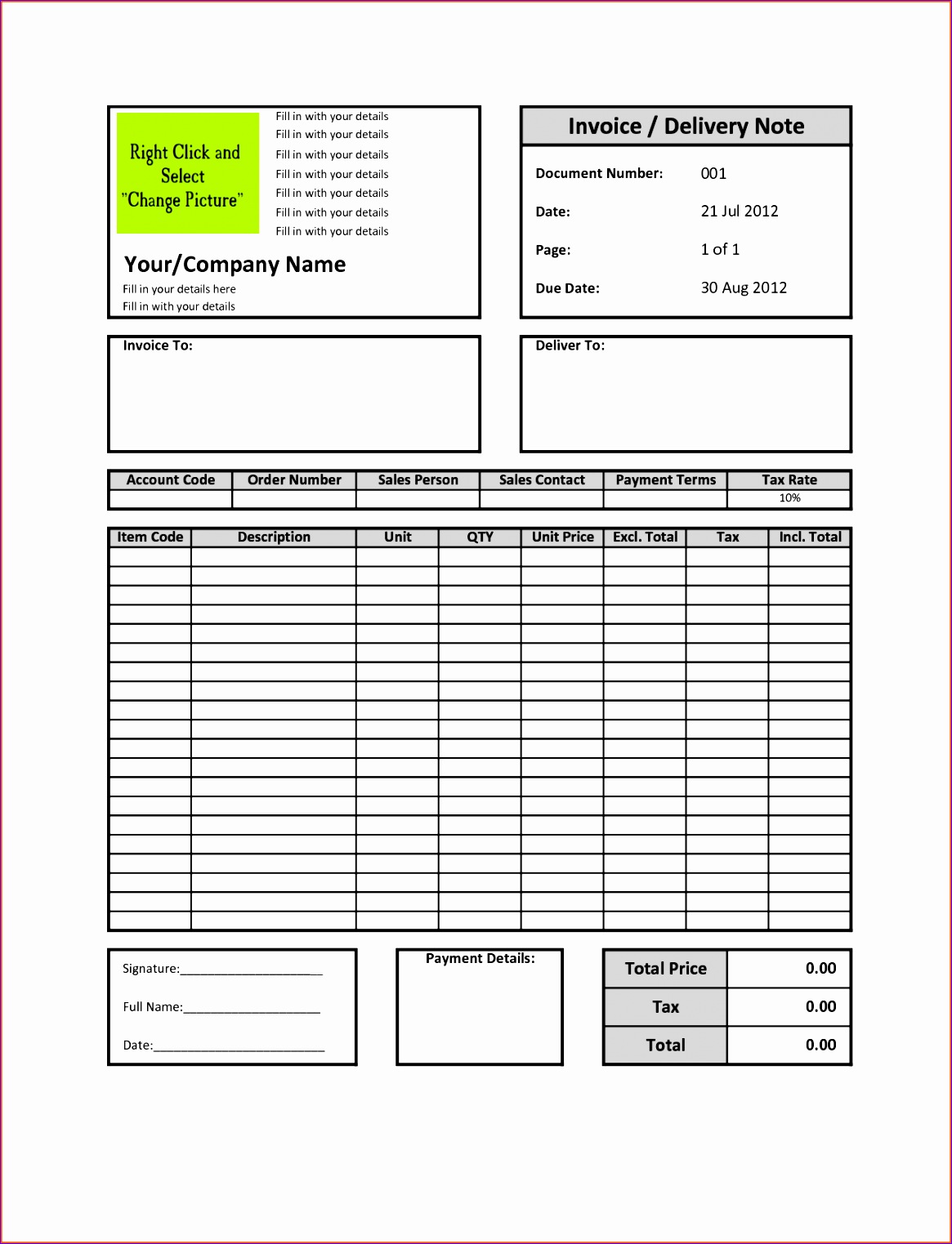excel templates invoice