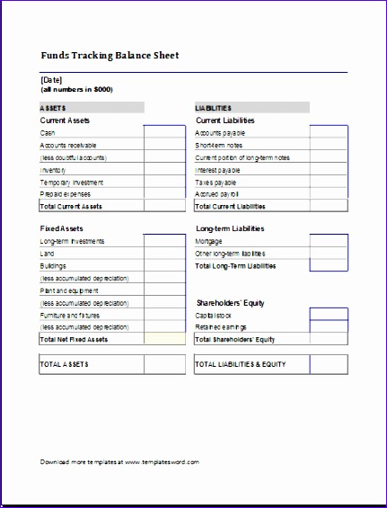 funds tracking balance sheet