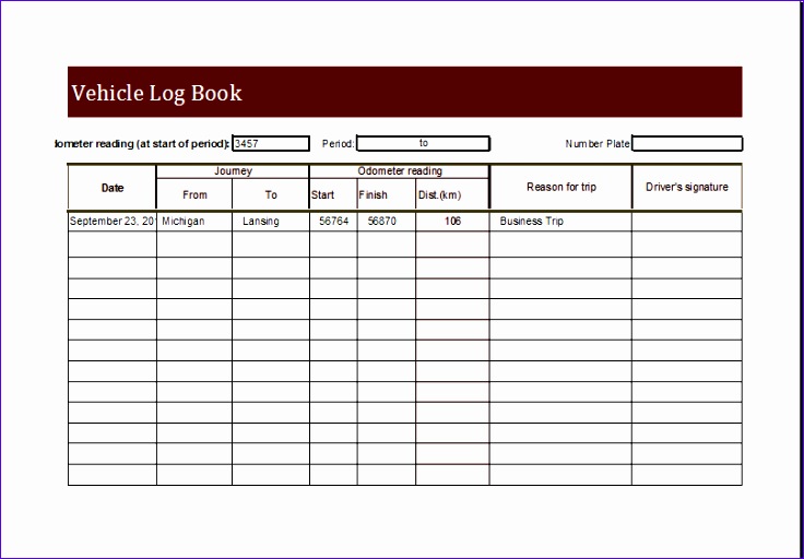 Vehicle Log Book Template for MS EXCEL vehicle log book