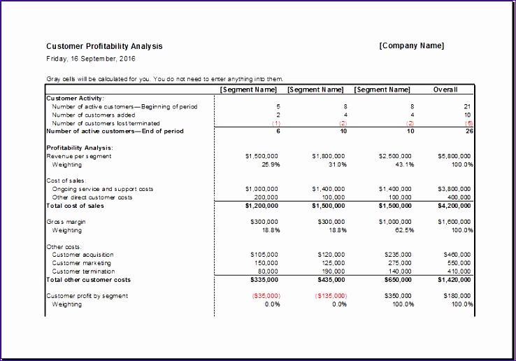 Customer profitability analysis sheet