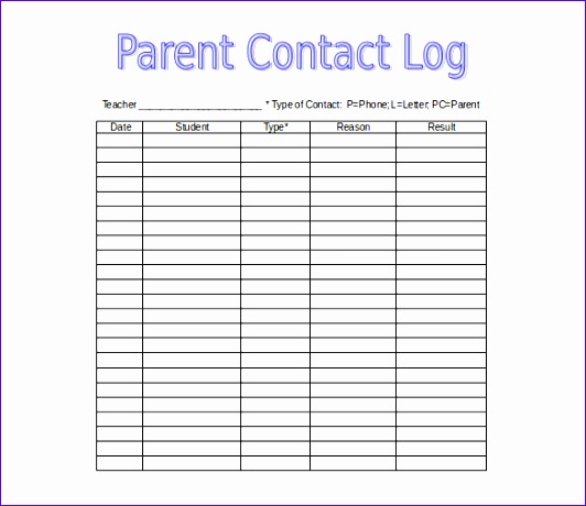 Parent contact Log Free Doc Formt Template