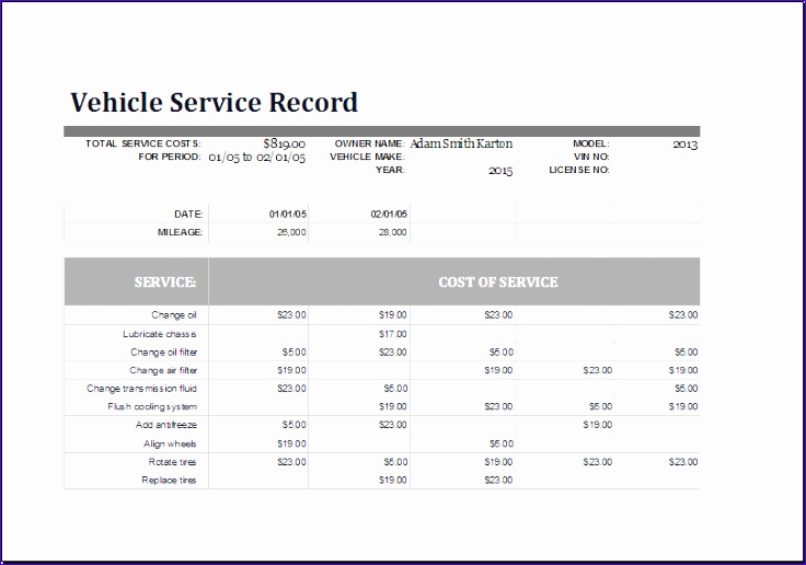 vehicle service record log