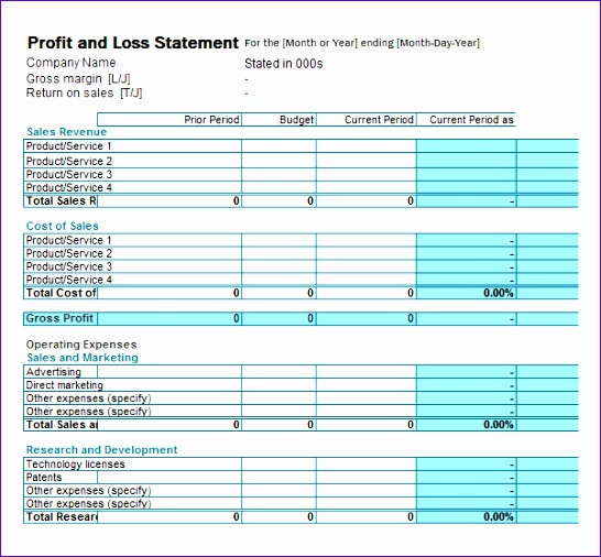 Fillable Sample Profit and Loss Statement1