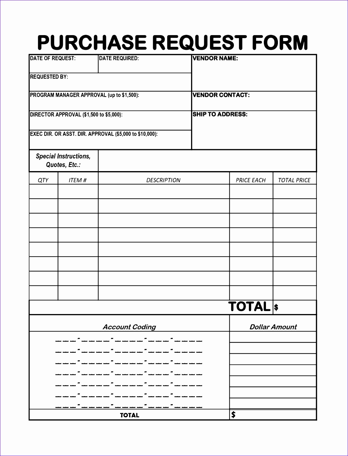Purchase Order Request Form Template Purchase Order Request Form Template