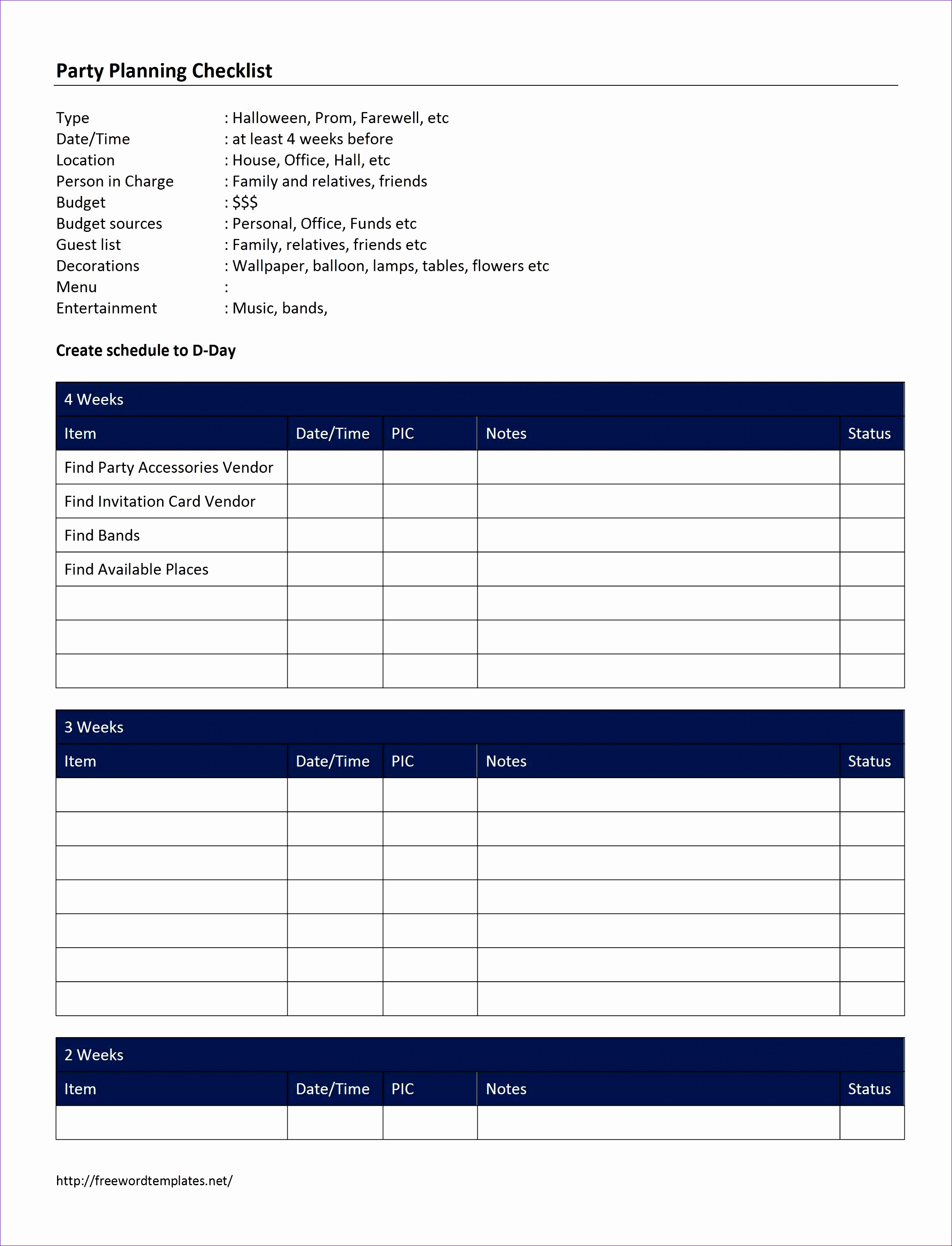 misc party planning checklist template for free microsoft word