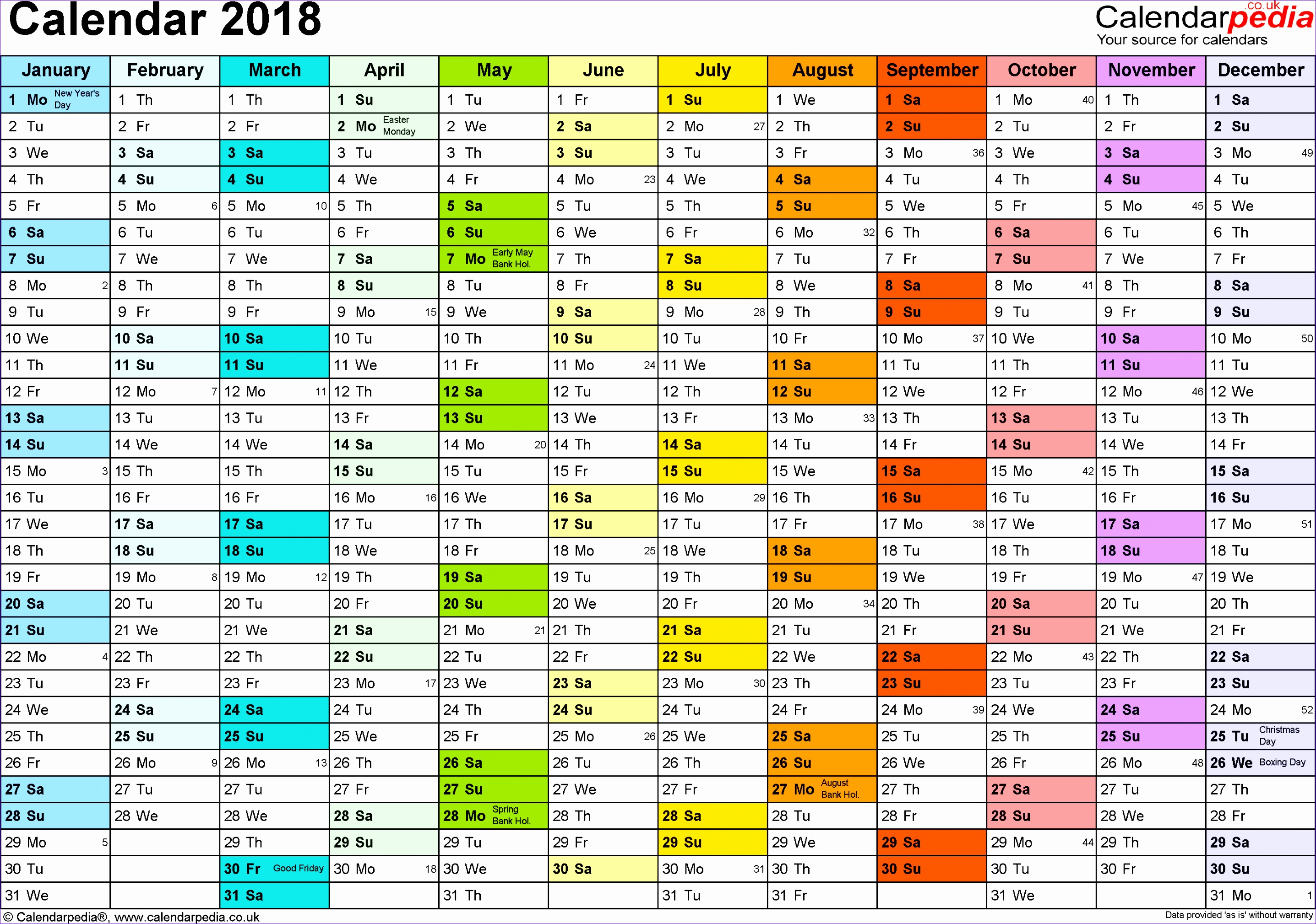uk calendar 2018