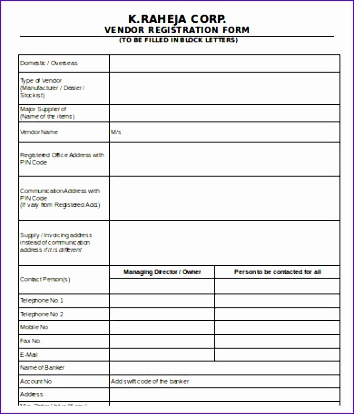 Printable Vendor Registration Form Template
