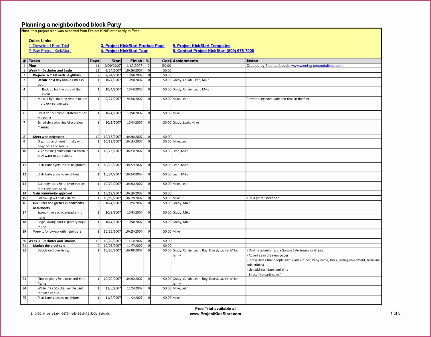 project planning template excel 2