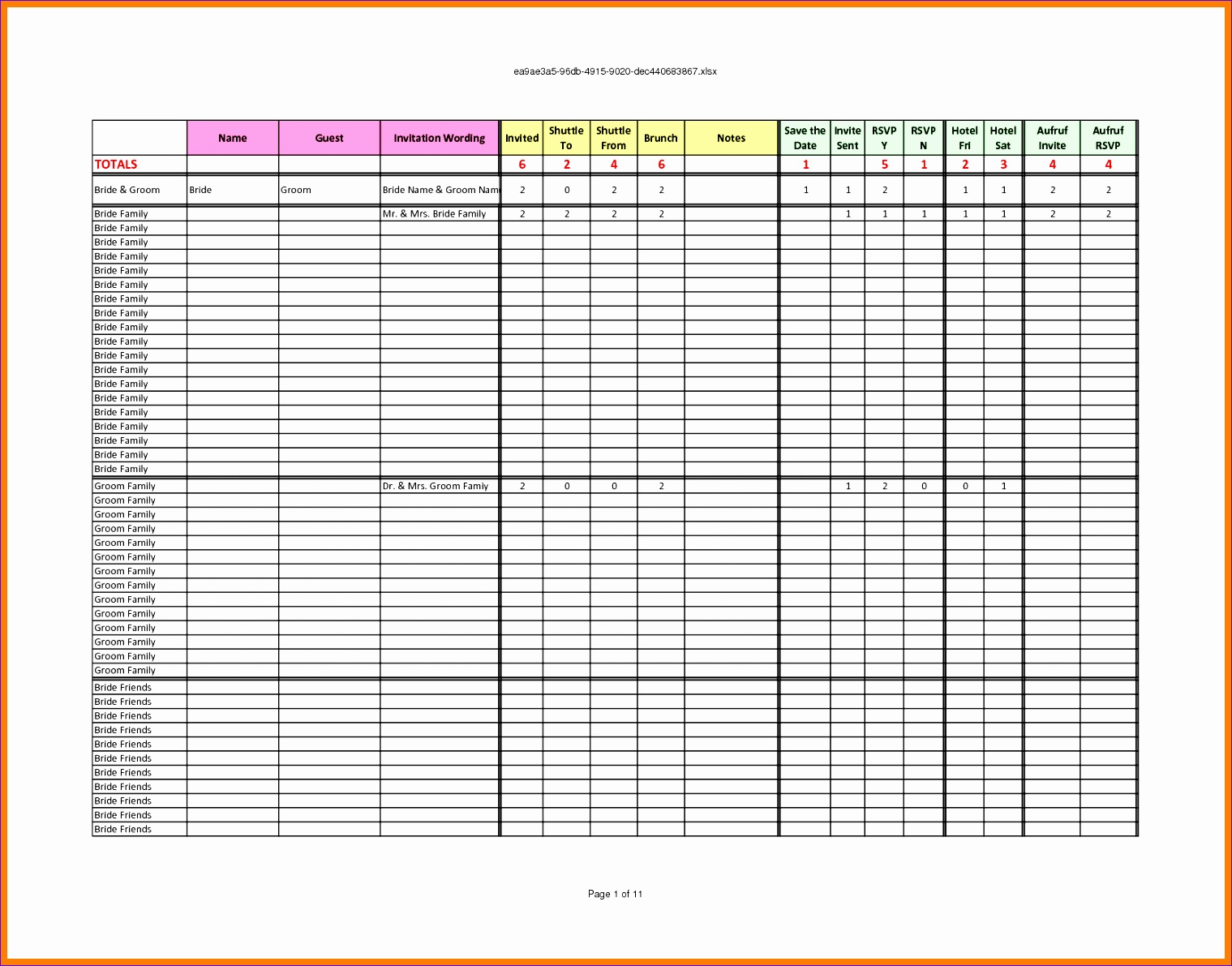Rsvp List Template