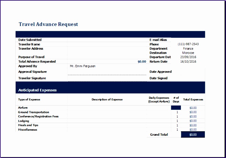 travel advance request form