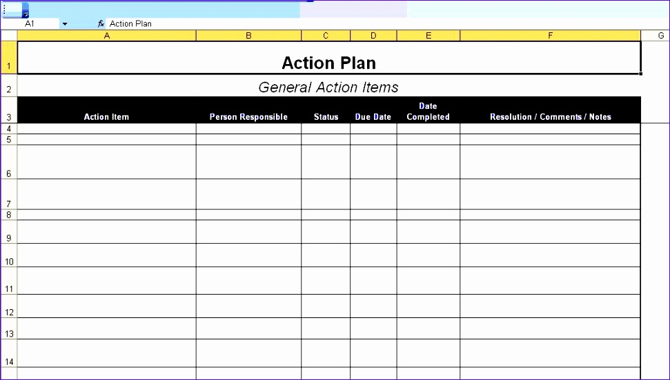 uncategorized excellent action plan template example in ms excel format with table and general action items