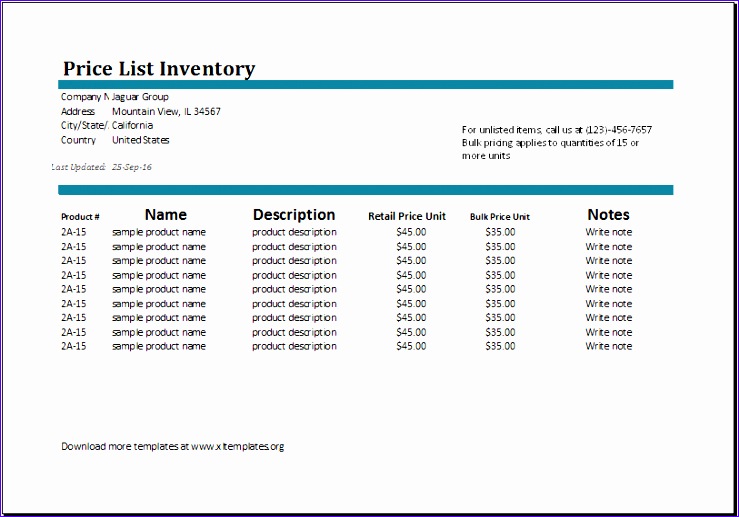 price list inventory