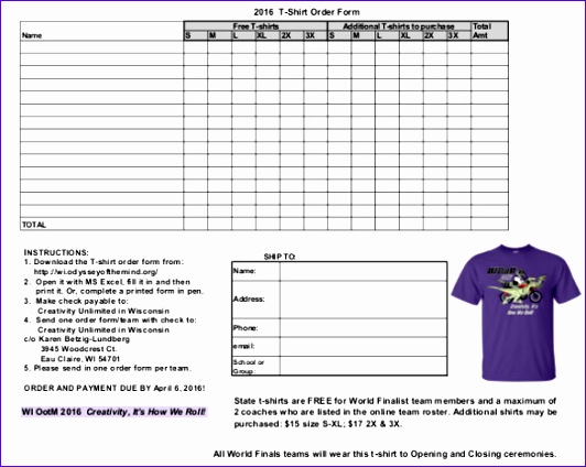 2016 T Shirt Order Form Template Free Download