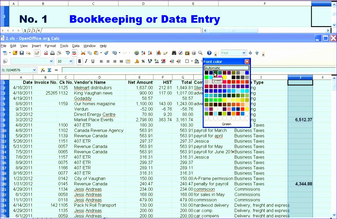 Bookkeeping Spreadsheet Excel