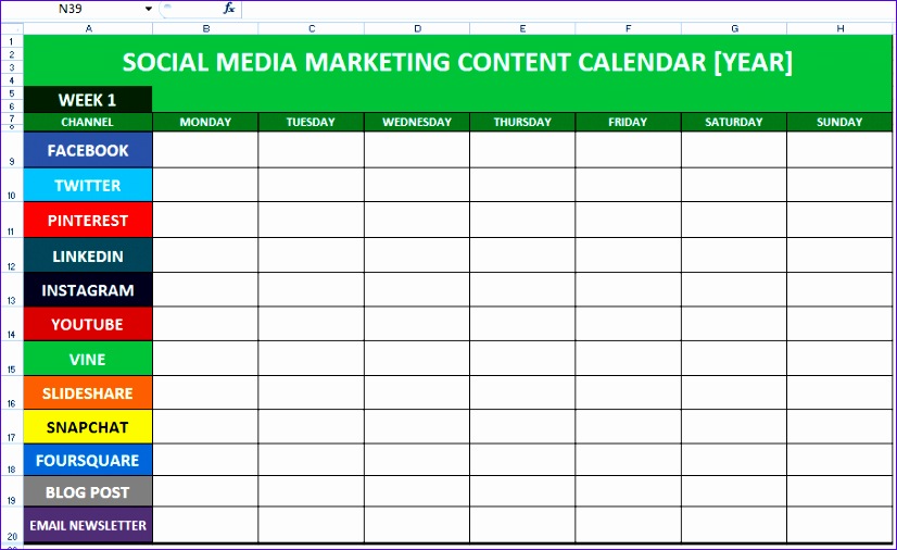 social media content calendar excel template PNG