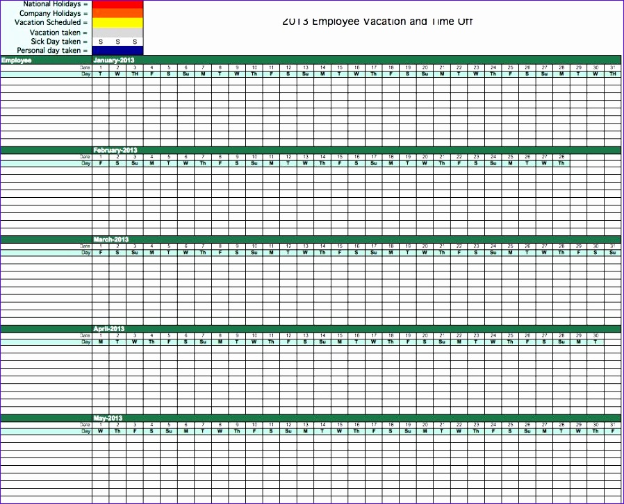 2013 employee attendance tracking calendar