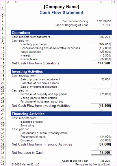 cash flow statement screenshot