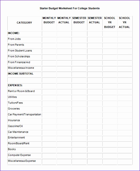 Sample Bud Worksheet Template For College Students