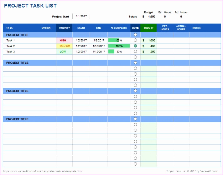 project task list template