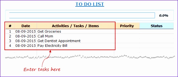 Excel To Do List Template entyer tasks