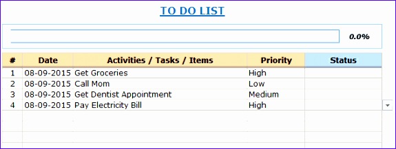 Excel To Do List Template Drop Down