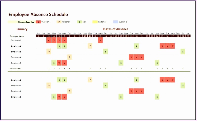 Employee Absence Schedule 2017