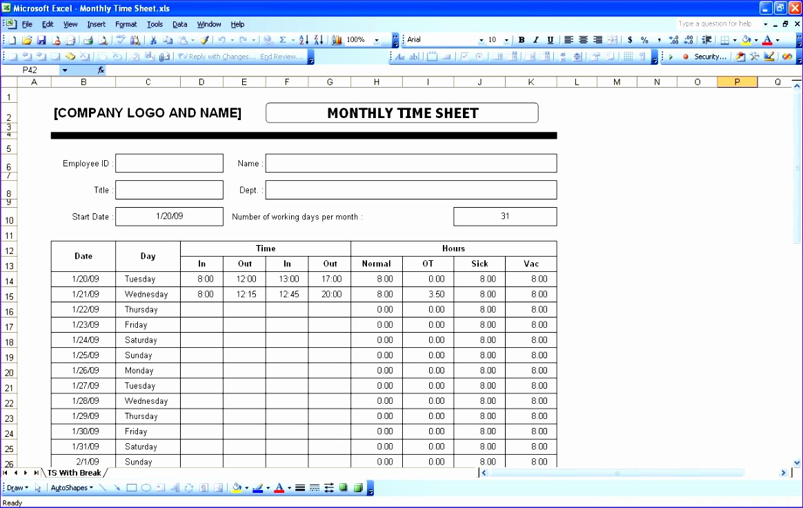 Monthly Time Sheet