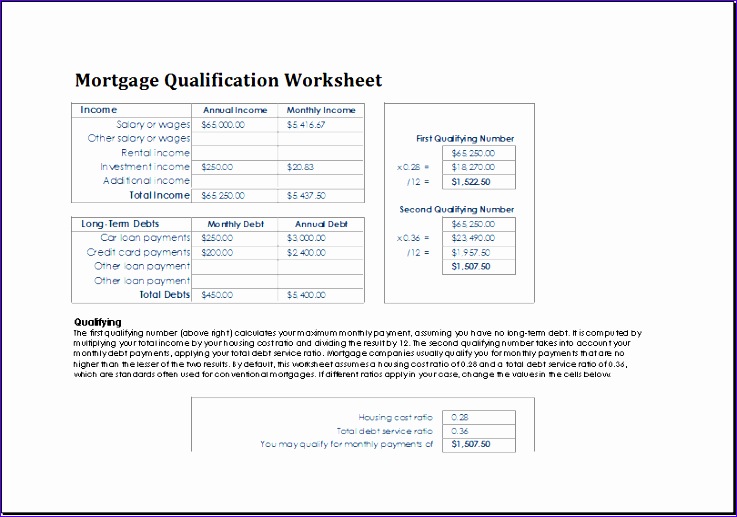 mortgage qualification worksheet