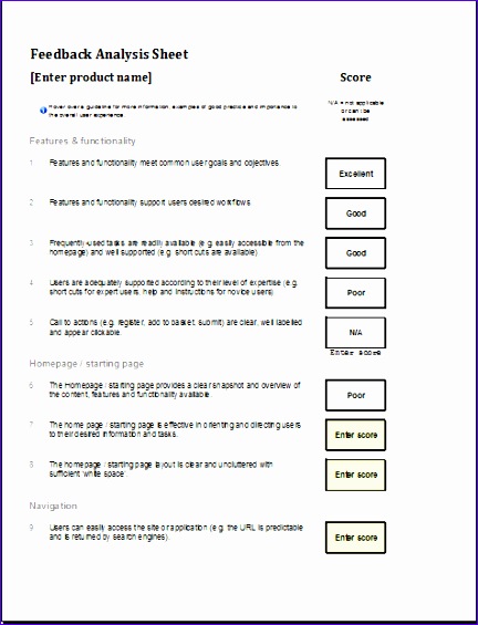 Feedback analysis sheet 1