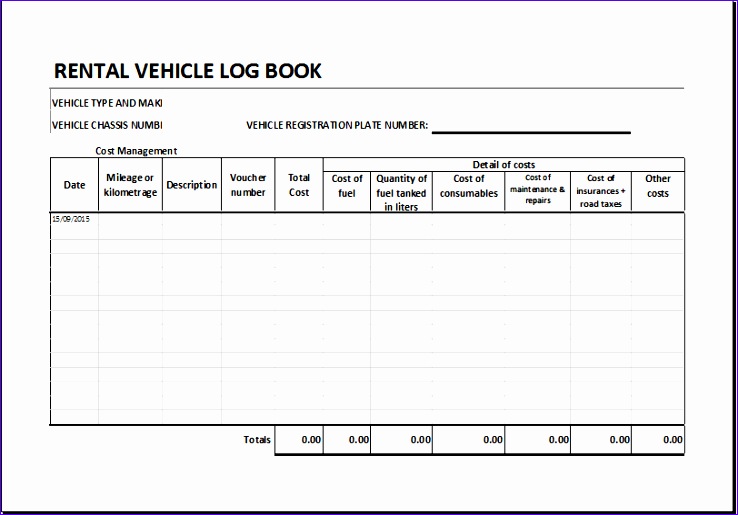 Rental vehicle log book 1