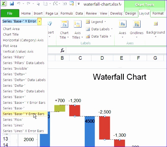 selecting series via chart tools ribbon