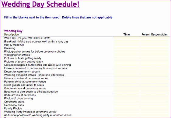 wedding schedule template 2