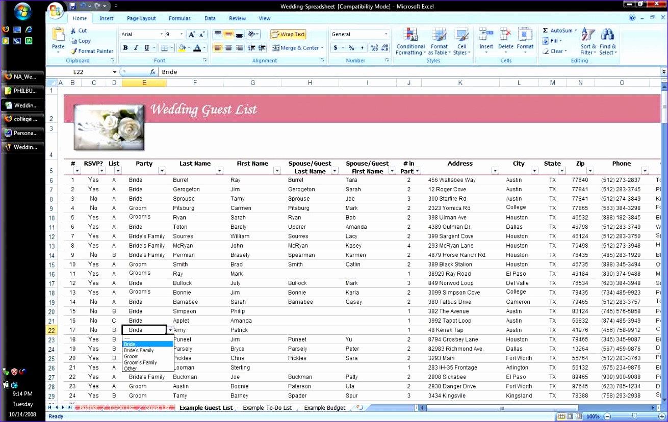 wedding guest list template word and how to organize wedding guest list spreadsheet