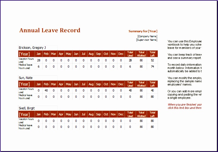 employee annual leave record